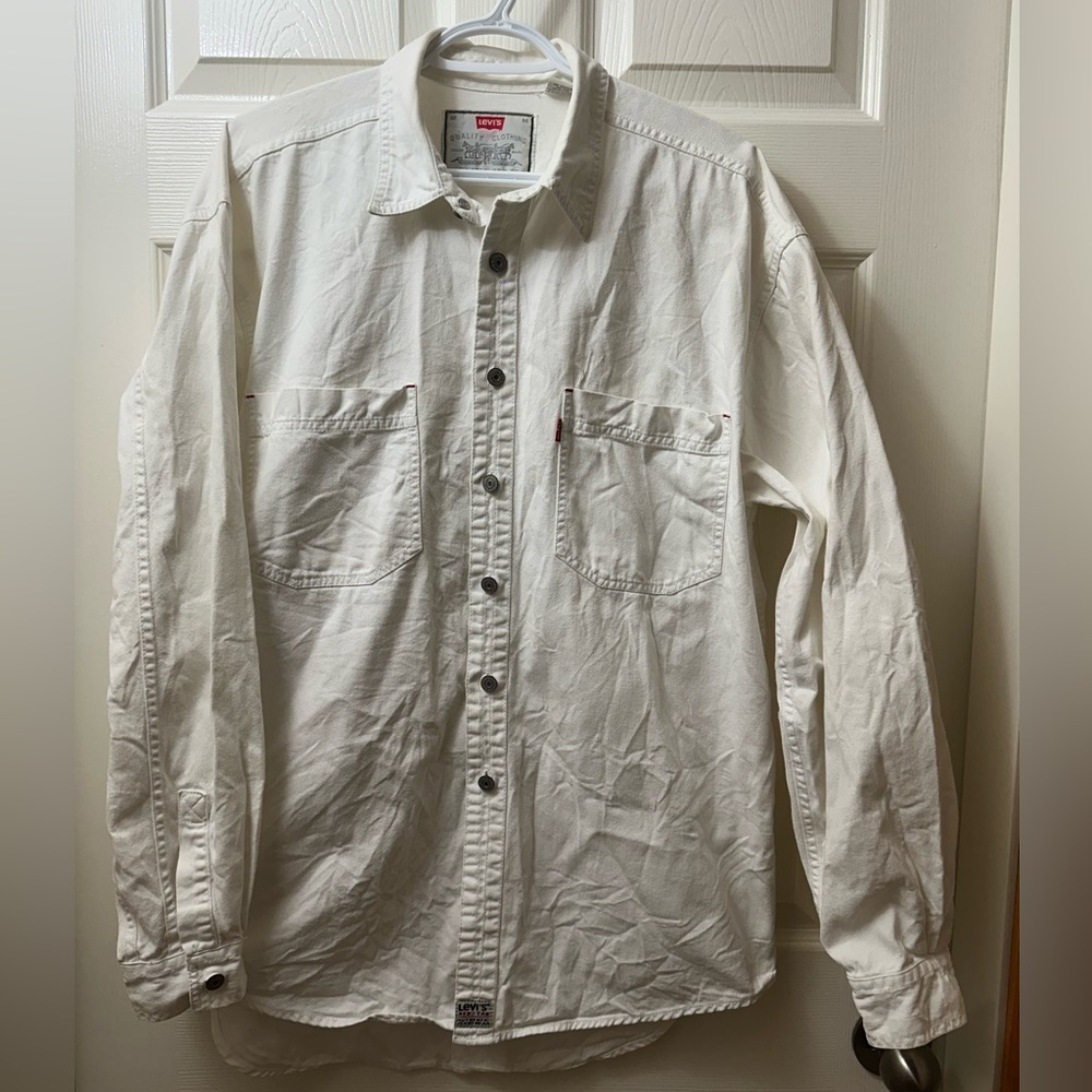 Levi’s vintage 90s white button up oversized overshirt shirt Medium